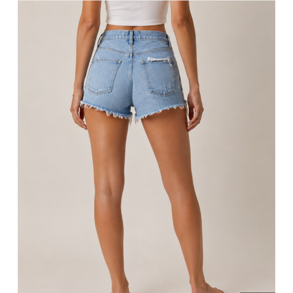 AGOLDE Dee Denim Shorts 27 Chime Blue Light Wash High Rise Distressed Raw Hem - Picture 4 of 13
